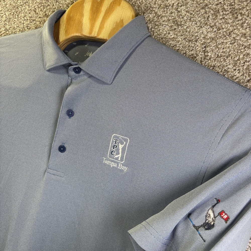 Johnnie-O Polo Shirt Mens Large Blue TPC Tampa Bay Golf Stretch UPF 50 Logo